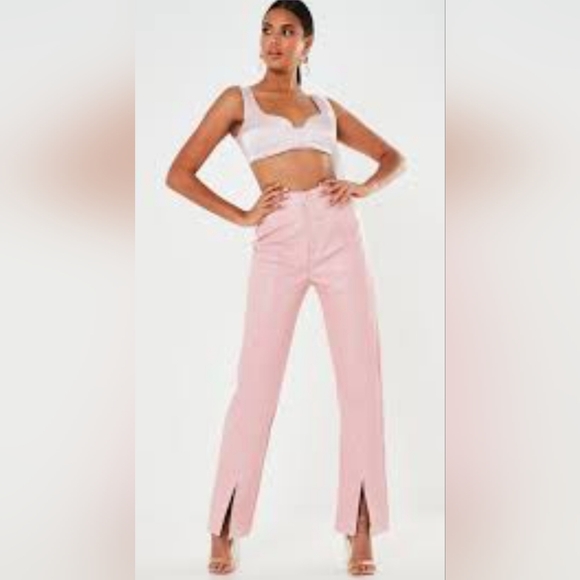 Missguided Pants - Misguided Faux Leather Pink Wide Leg Pants